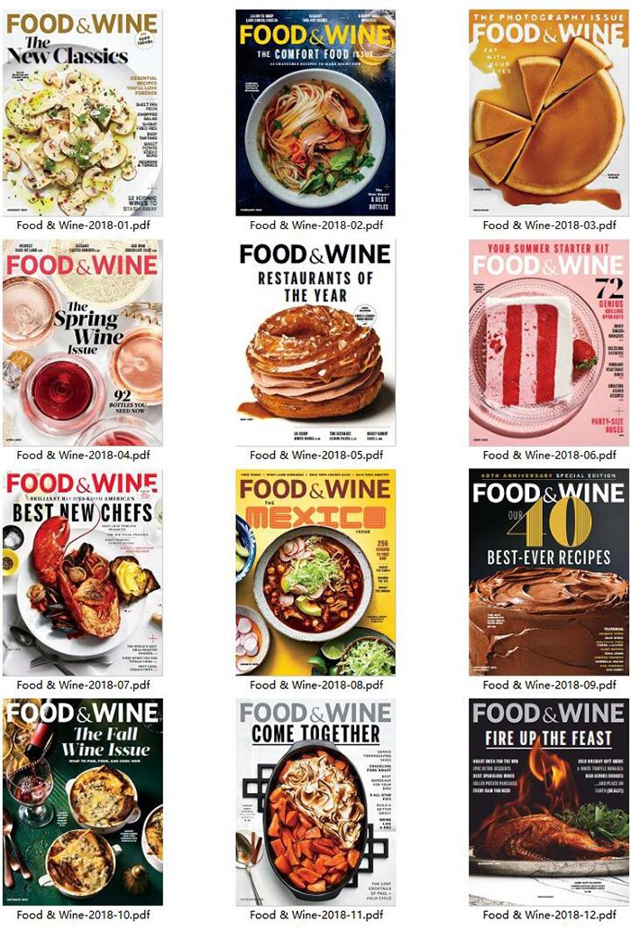 烹饪厨艺杂志订阅电子版PDF 美国《Food&Wine》【2018年汇总12期】