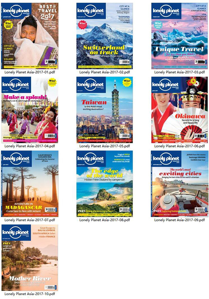 专业旅游杂志订阅电子版PDF 亚洲《Lonely Planet Asia》【2017年汇总10期】