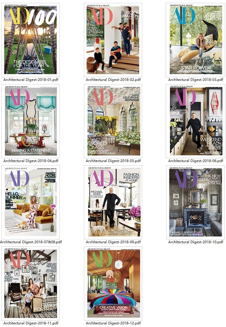 建筑设计杂志订阅电子版PDF 美国《Architectural Digest》【2018年汇总11期】