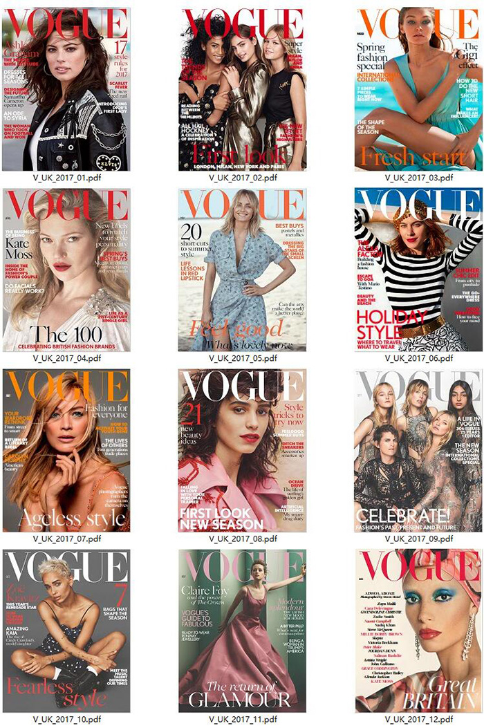 时尚生活杂志订阅英国《Vogue》电子版PDF高清【2017年汇总12期】