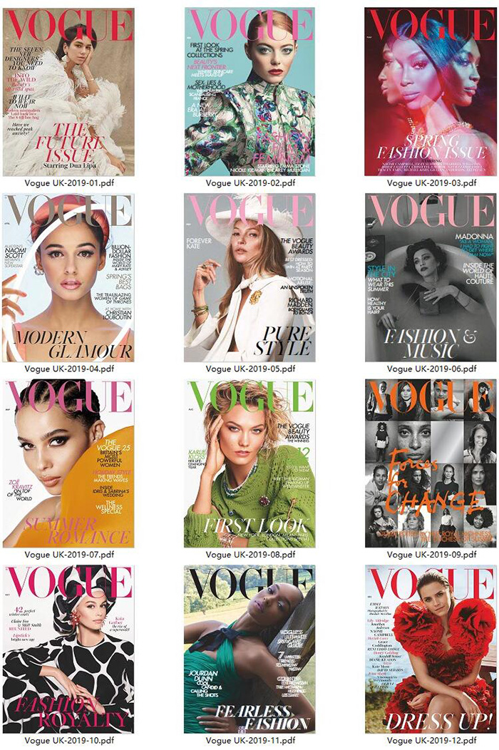 时尚生活杂志订阅英国《Vogue》电子版PDF高清【2019年汇总12期】
